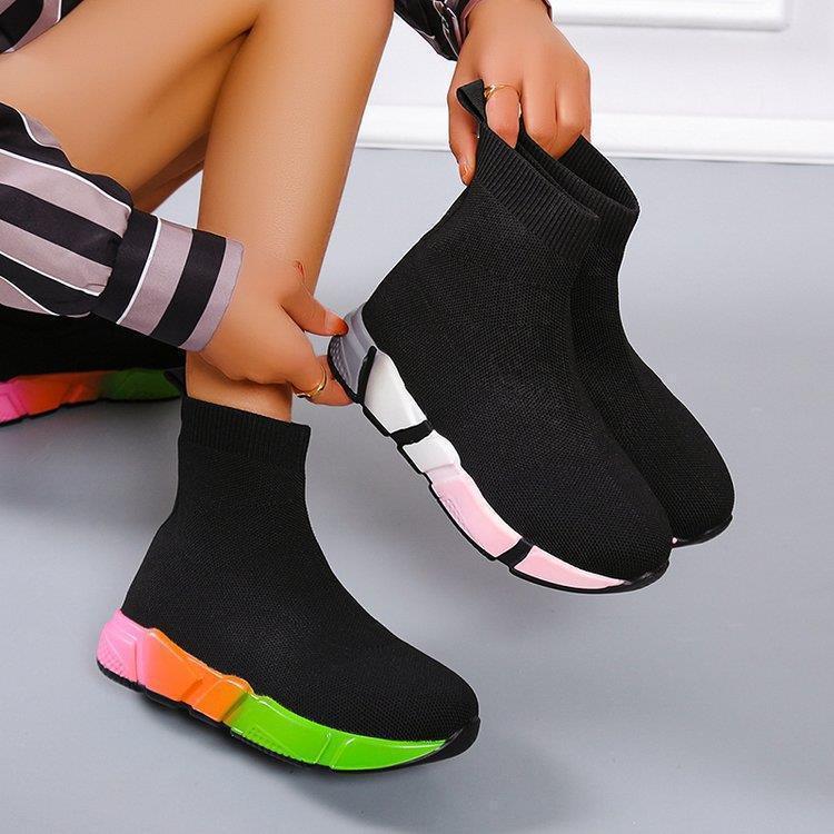Women Iridescent Platform Black Ankle Boots - ForVanity boots, women's shoes Boots