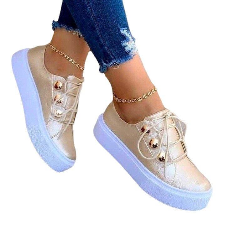 Women Lace-up Flats Rivet Casual Sneakers - ForVanity sneakers, women's shoes Sneakers