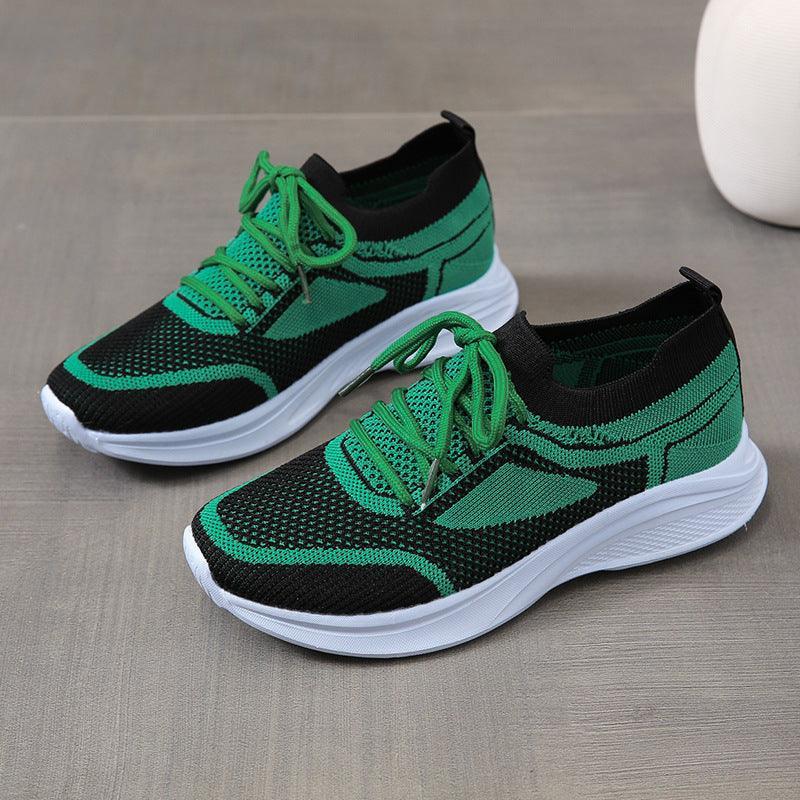 Women Lace-up Mesh Green Black Sneakers - ForVanity sneakers, women's shoes Sneakers