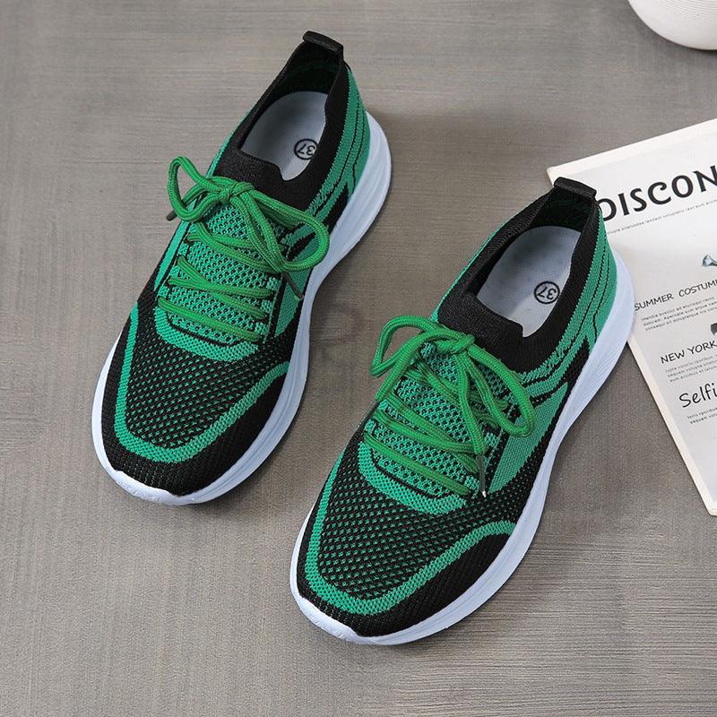 Women Lace-up Mesh Green Black Sneakers - ForVanity sneakers, women's shoes Sneakers