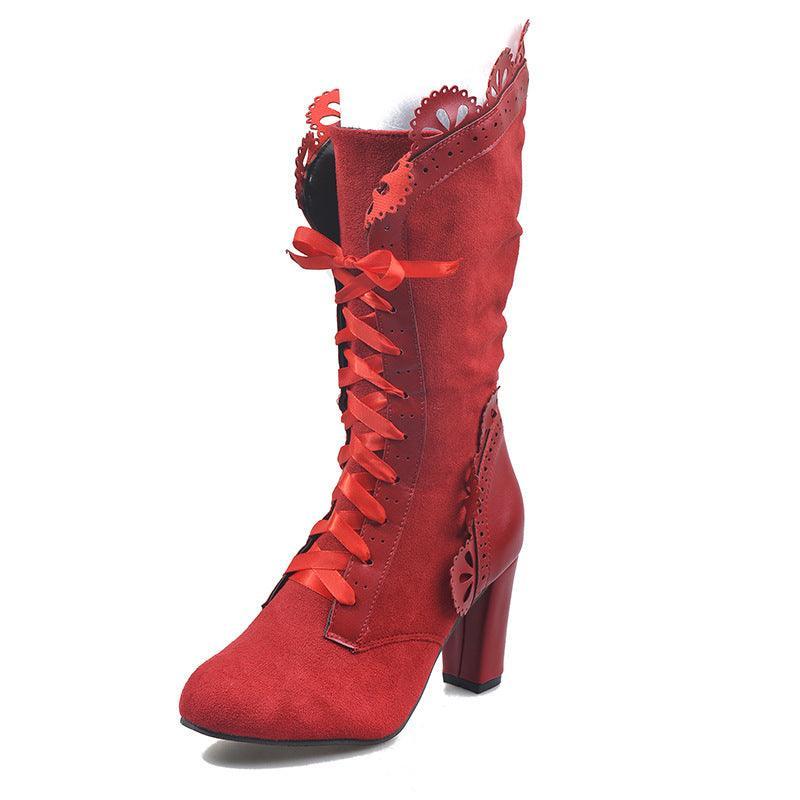 Women Lace-Up Ruffle Design Ethnic Boots - ForVanity boots, women's shoes Boots