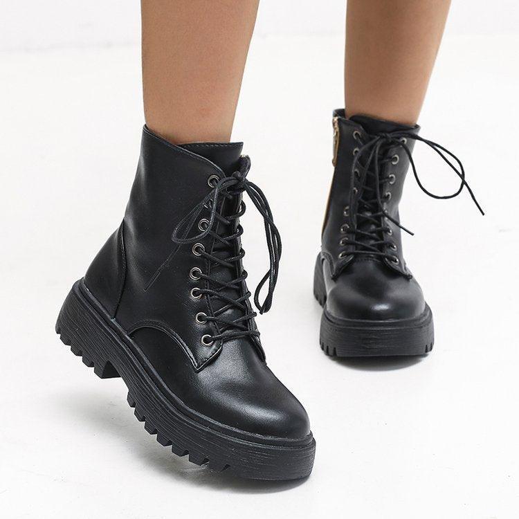 Women Lace-up Side Zipper Boots - ForVanity boots, women's shoes Boots