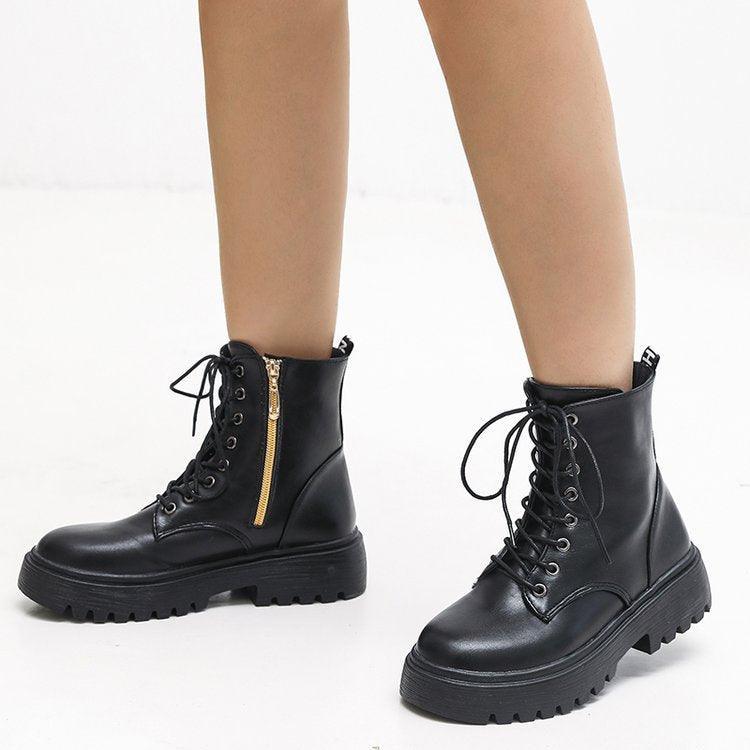 Women Lace-up Side Zipper Boots - ForVanity boots, women's shoes Boots