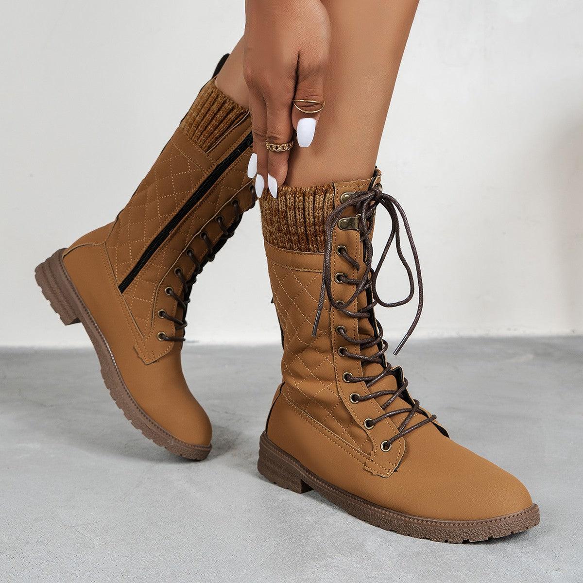 Women Lace Up Winter Cowboy Boots - ForVanity boots, women's shoes Boots