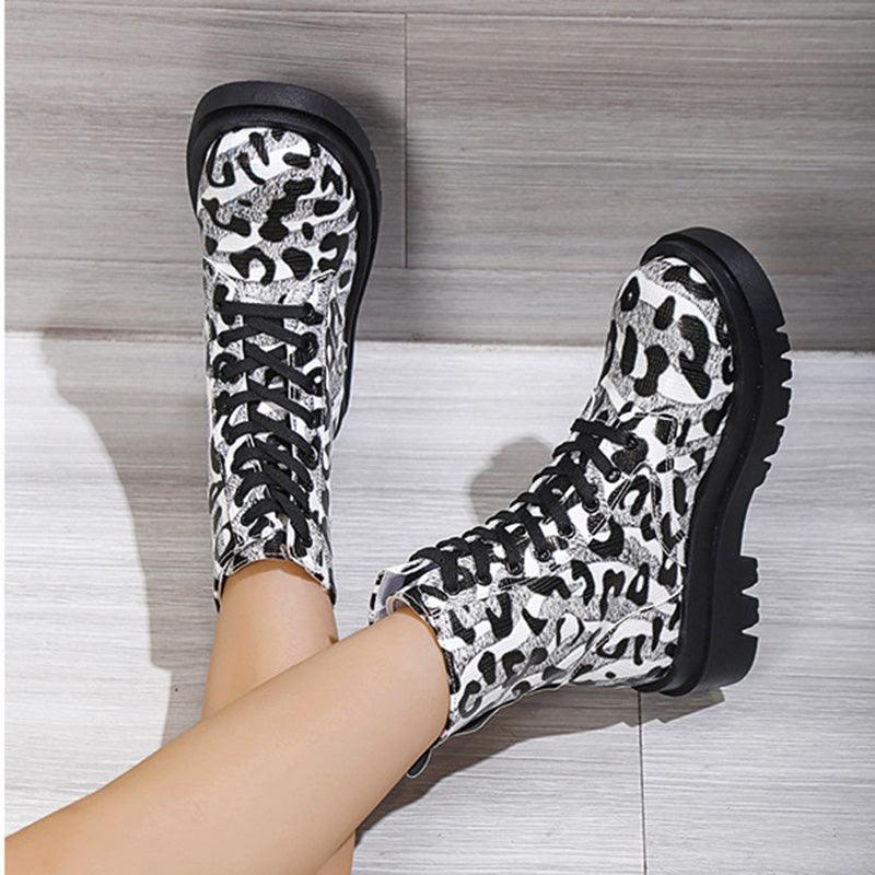 Women Leopard Print Low Heel Boots - ForVanity boots, women's shoes Boots