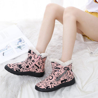 Women Letter Print Winter Warm Snow Boots - ForVanity boots, women's shoes Boots