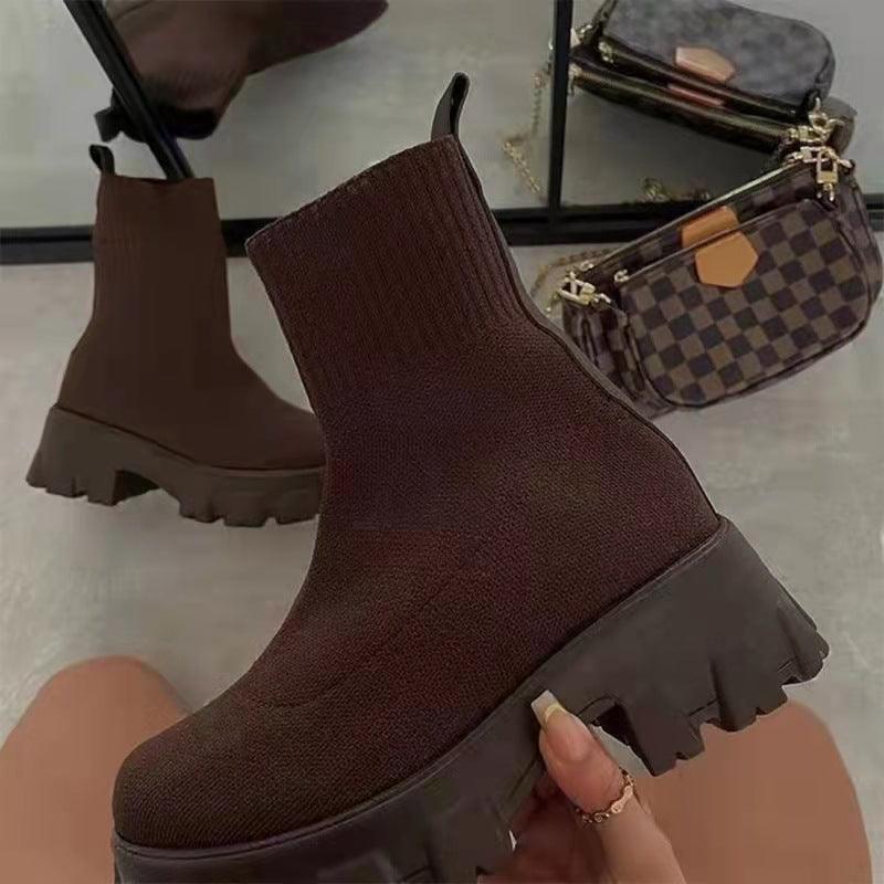 Women Platform Chunky Heels Sock Boots - ForVanity boots, women's shoes Boots