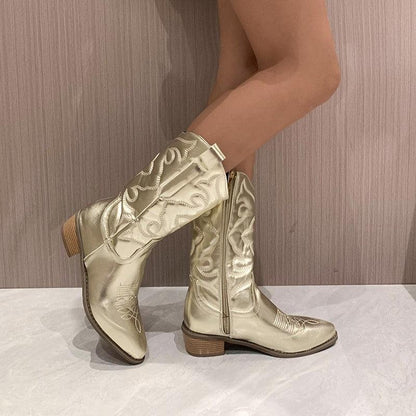 Women Pointed Toe Chunky Mid Heel Winter Long Boots - ForVanity boots, women's shoes Boots