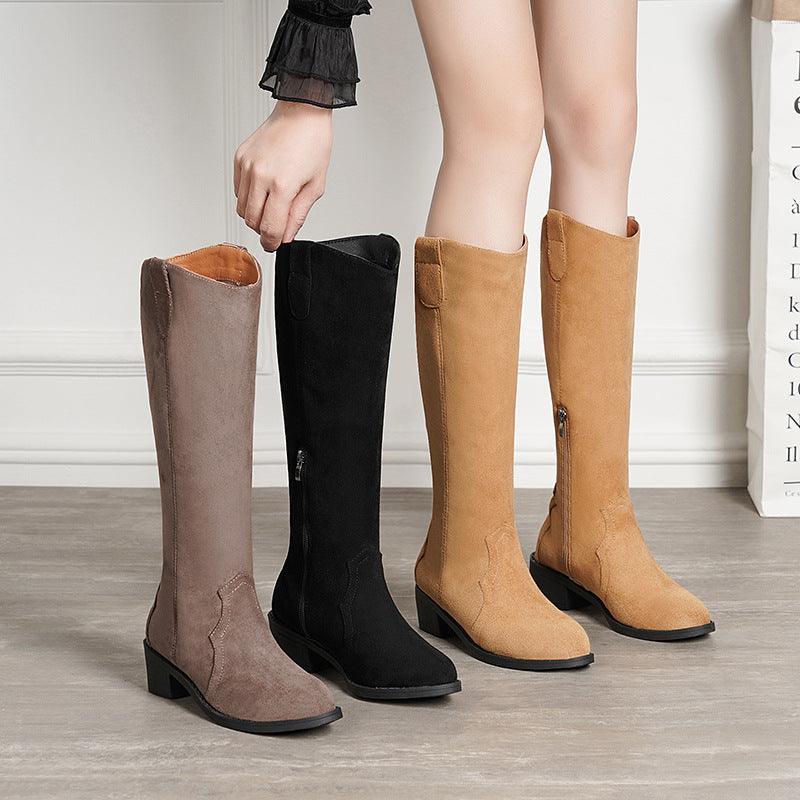 Women Pointed Toe Cowgirl Chunky Mid Heel Boots - ForVanity boots, women's shoes Boots