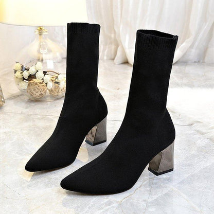 Women Pointed Toe High Heel Sock Boots - ForVanity boots, women's shoes Boots