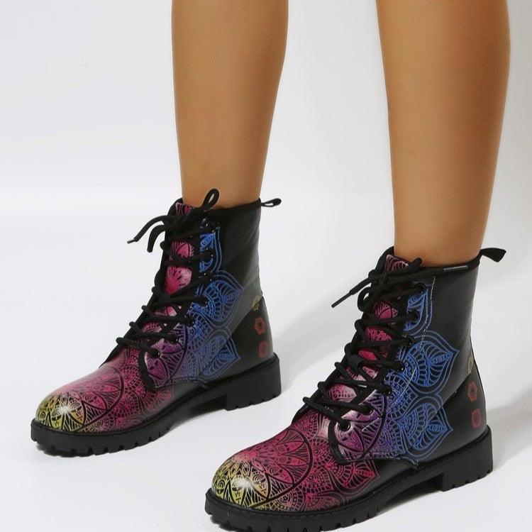 Women Print Ankle Lace-up Boots - ForVanity boots, women's shoes Boots