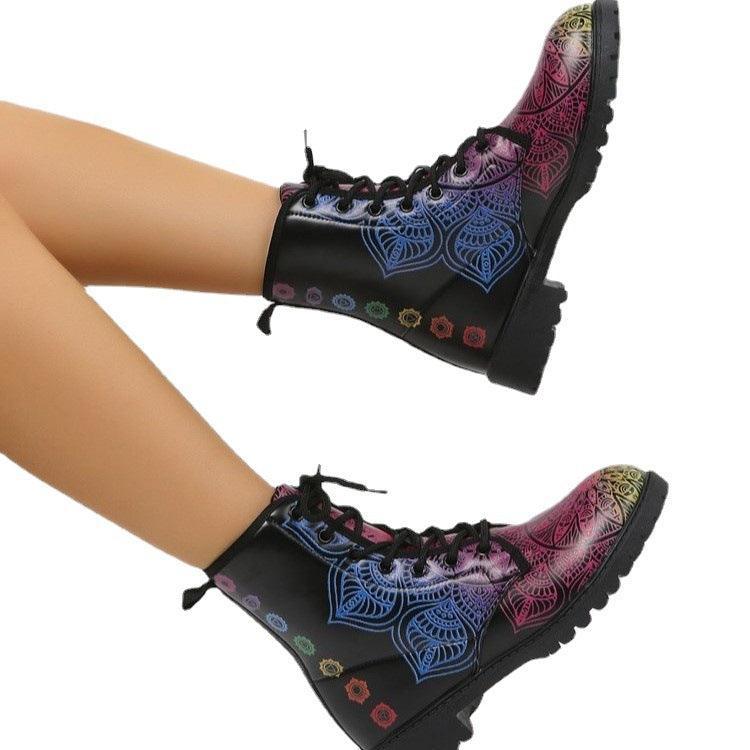 Women Print Ankle Lace-up Boots - ForVanity boots, women's shoes Boots
