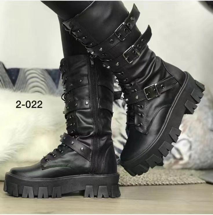 Women's Lace Up Mid Calf Platform Boots - ForVanity boots, women's shoes Boots