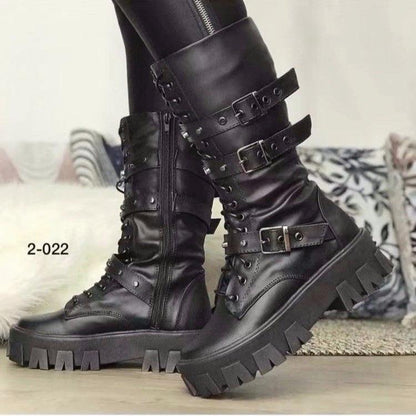 Women's Lace Up Mid Calf Platform Boots - ForVanity boots, women's shoes Boots
