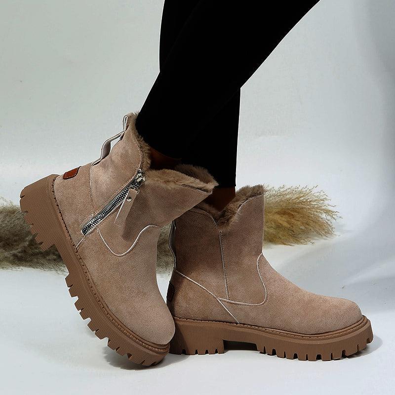 Women Thick Plush Faux Suede Non-slip Winter Boots - ForVanity boots, women's shoes Boots