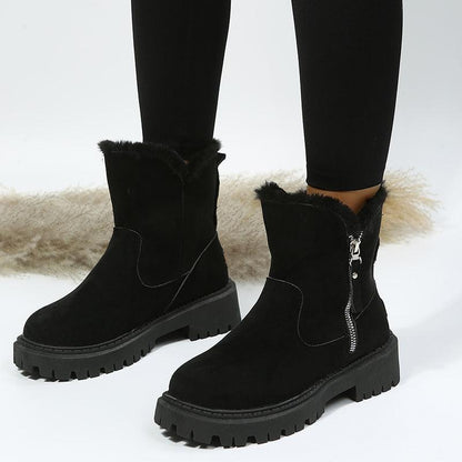 Women Thick Plush Faux Suede Non-slip Winter Boots - ForVanity boots, women's shoes Boots