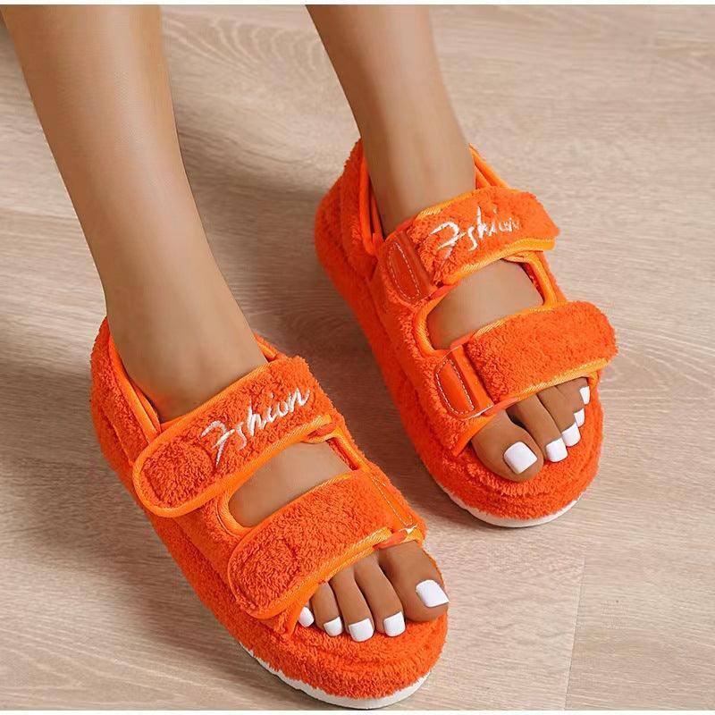 Women's Faux Fur Lined Velcro Roman Platform Sandals - ForVanity sandals, women's shoes Sandals