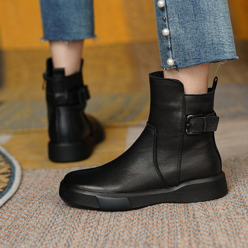 Women Vintage Buckle Side Zipper Ankle Boots - ForVanity boots, women's shoes Boots
