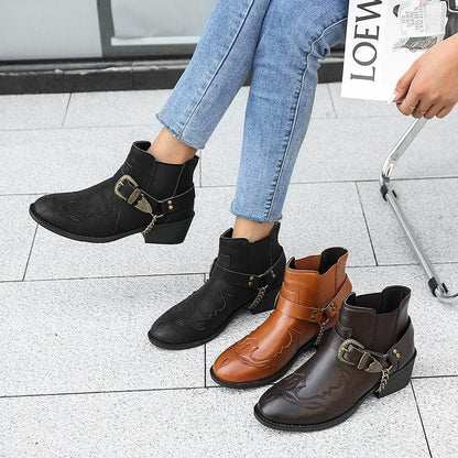 Women's Western Retro Chunky Heel Ankle Boots - ForVanity boots, women's shoes Boots