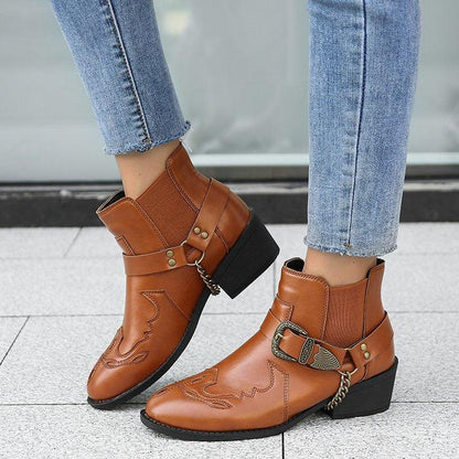 Women's Western Retro Chunky Heel Ankle Boots - ForVanity boots, women's shoes Boots