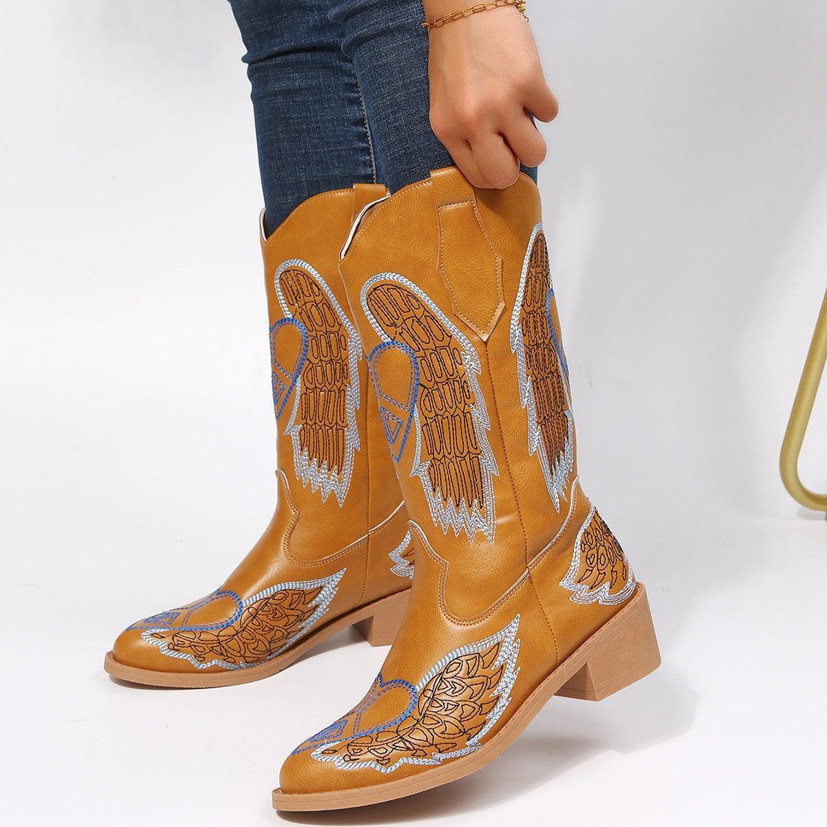 Women Wing Embroidery Boots - ForVanity boots, women's shoes Boots
