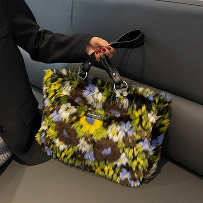 Women Winter Plush Flowers Shoulder Bag - ForVanity handbag, tote bags, women's bags Handbags