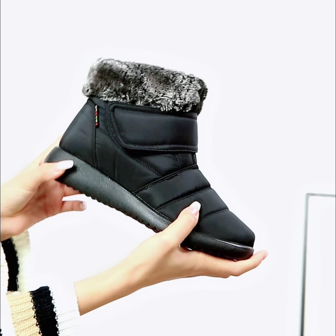 Women's Winter Warm Flat Ankle Snow Boots - Velcro Design - ForVanity boots, women's shoes Boots