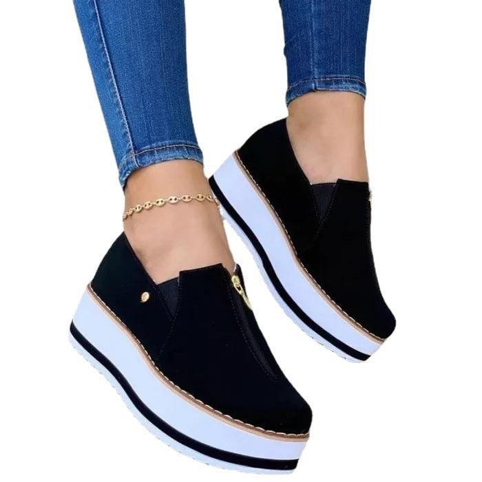 Women Zipper Flat Slip On Platform Loafers - ForVanity loafers, sneakers, women's shoes Loafers